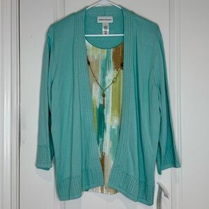 Alfred Dunner Brushstroke Inner Two-in-One Sweater with Necklace Pistachio XL